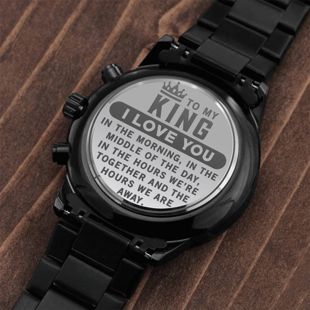 Engraved Design Black Chronograph Watch, To my man, I love you in the morning, in the middle of the day