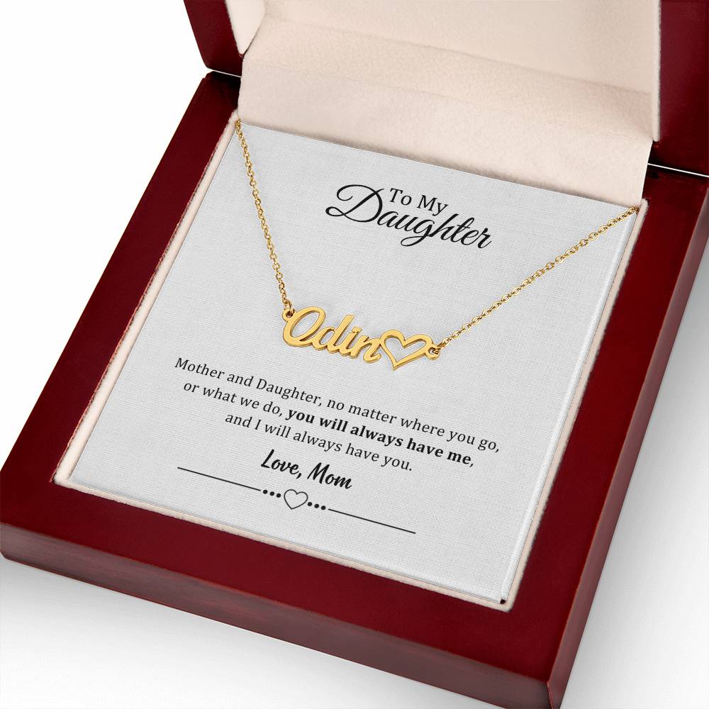 002 - TO DAUGHTER FROM MOM - NAME NECKLACE AND HEART CHARACTER