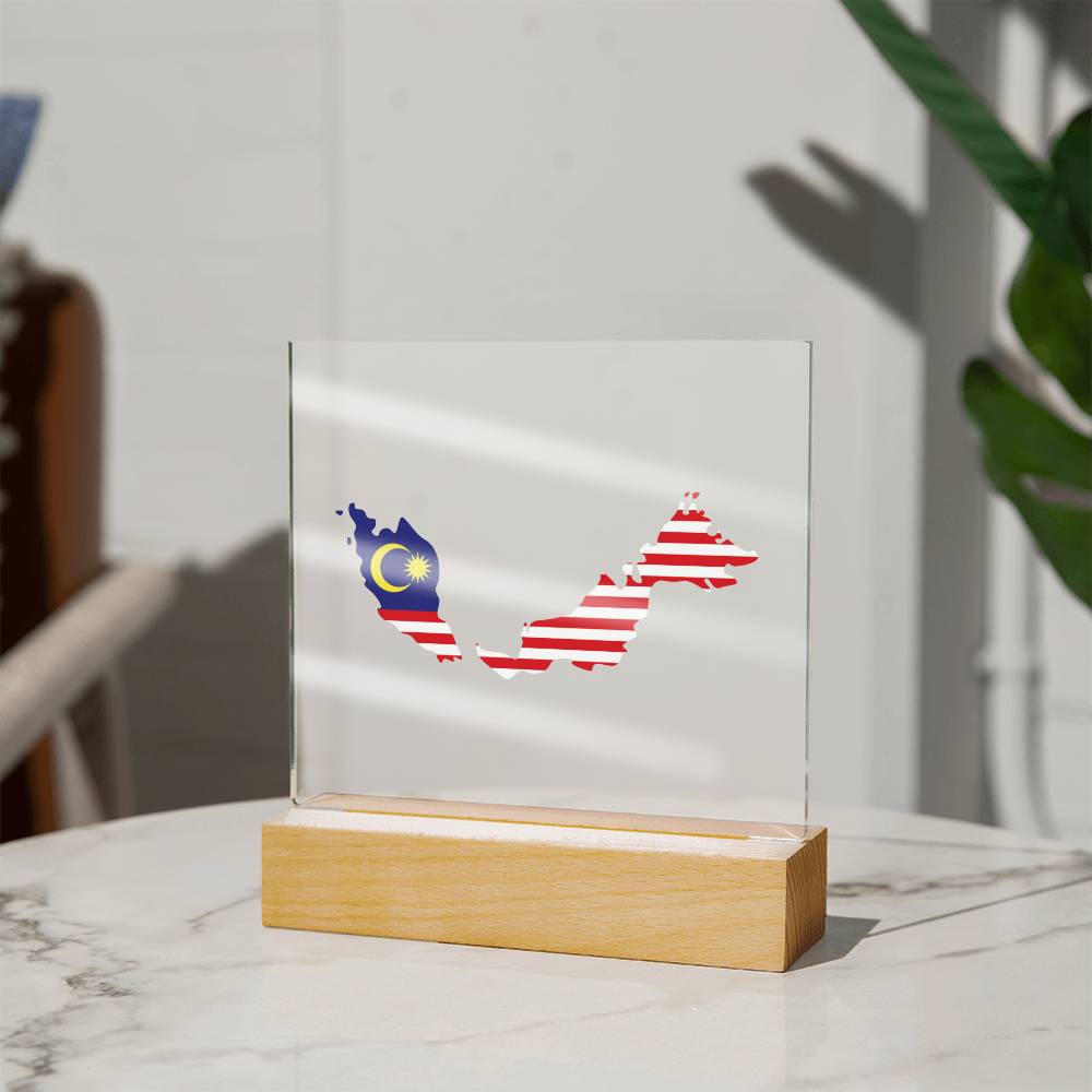 MAP WITH FLAG OF MALAYSIA - SQUARE ACRYLIC PLAQUE
