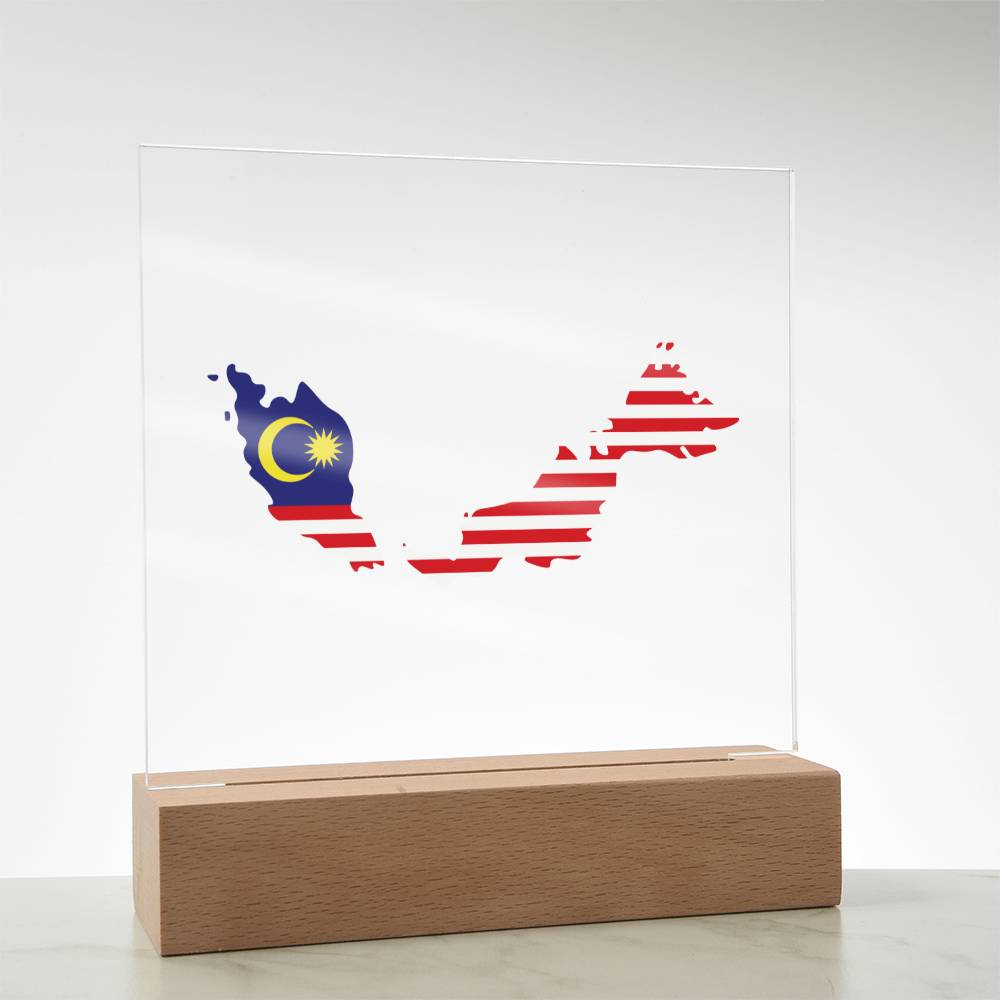 MAP WITH FLAG OF MALAYSIA - SQUARE ACRYLIC PLAQUE