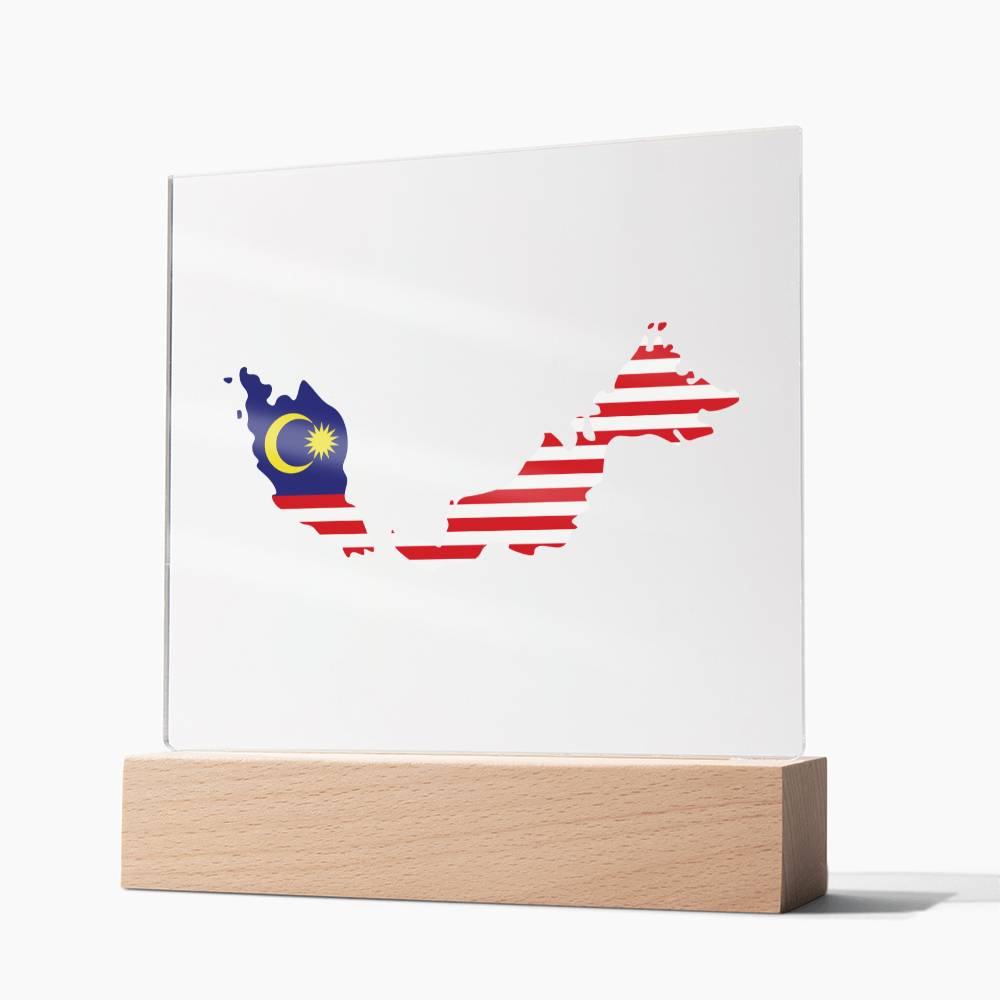 MAP WITH FLAG OF MALAYSIA - SQUARE ACRYLIC PLAQUE