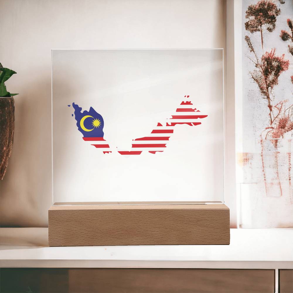 MAP WITH FLAG OF MALAYSIA - SQUARE ACRYLIC PLAQUE
