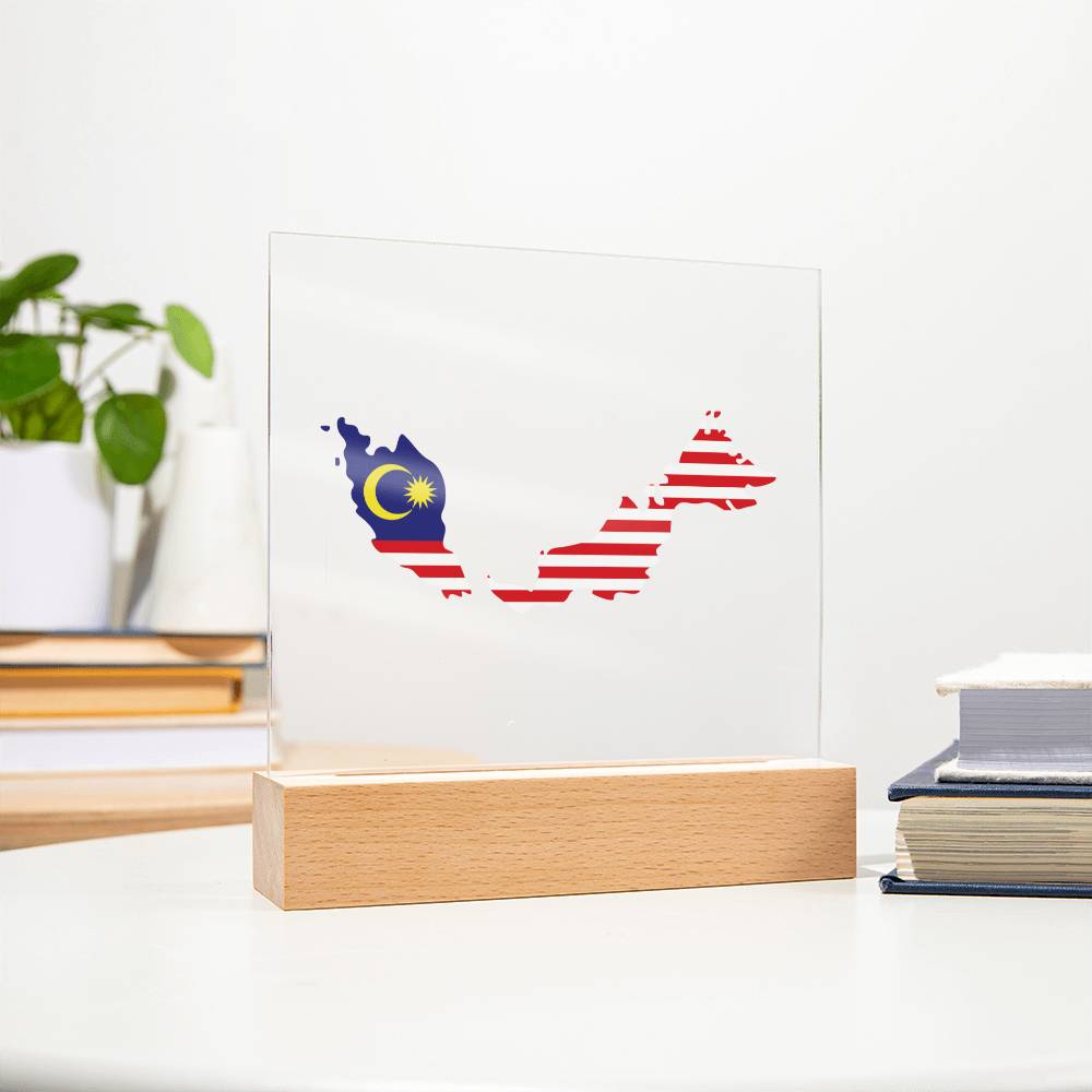 MAP WITH FLAG OF MALAYSIA - SQUARE ACRYLIC PLAQUE