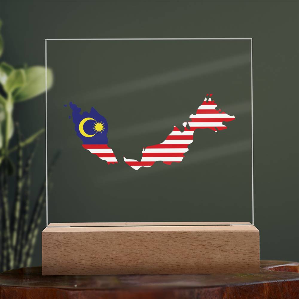 MAP WITH FLAG OF MALAYSIA - SQUARE ACRYLIC PLAQUE