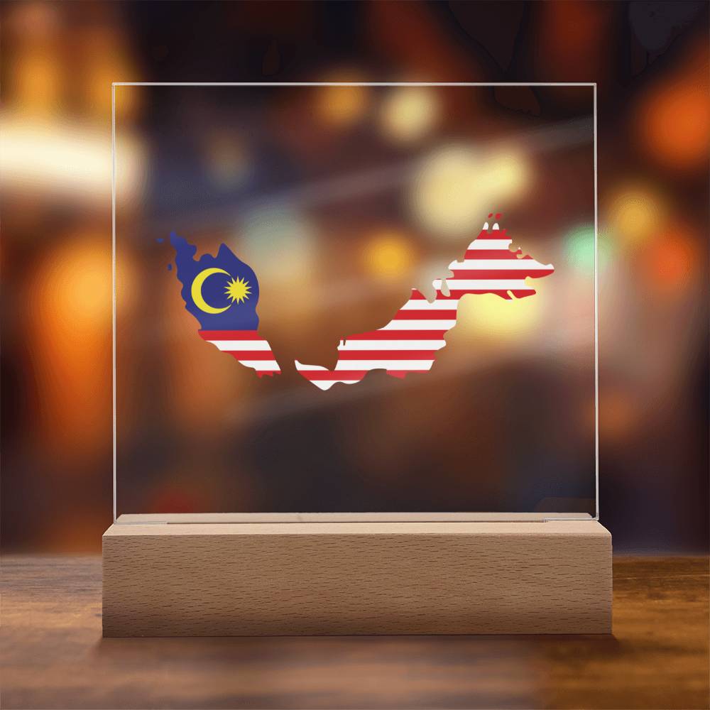 MAP WITH FLAG OF MALAYSIA - SQUARE ACRYLIC PLAQUE