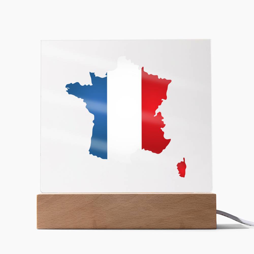 MAP WITH FLAG OF FRANCE - SQUARE ACRYLIC PLAQUE