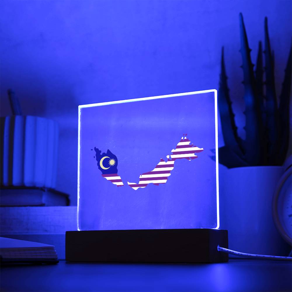 MAP WITH FLAG OF MALAYSIA - SQUARE ACRYLIC PLAQUE
