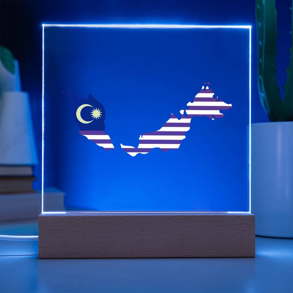 MAP WITH FLAG OF MALAYSIA - SQUARE ACRYLIC PLAQUE