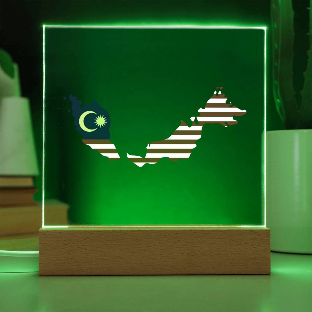 MAP WITH FLAG OF MALAYSIA - SQUARE ACRYLIC PLAQUE