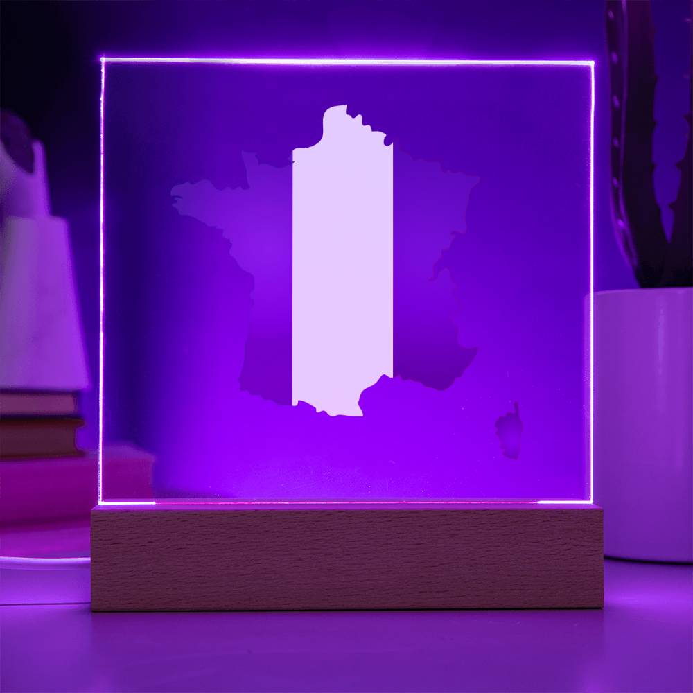 MAP WITH FLAG OF FRANCE - SQUARE ACRYLIC PLAQUE