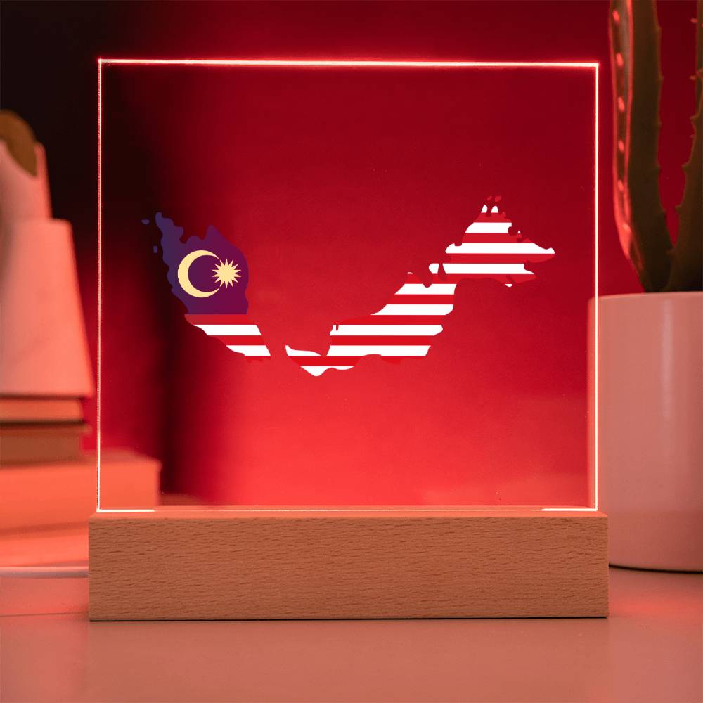MAP WITH FLAG OF MALAYSIA - SQUARE ACRYLIC PLAQUE