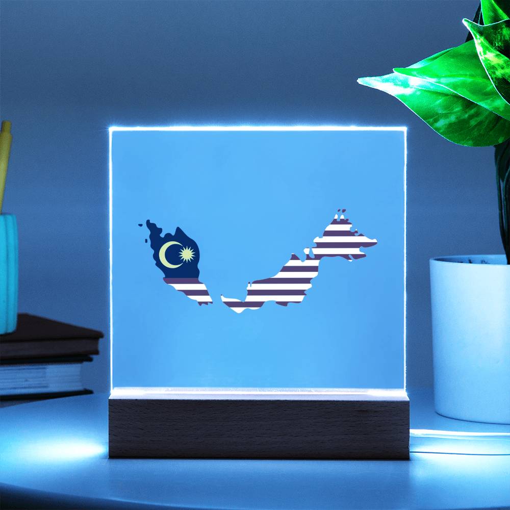 MAP WITH FLAG OF MALAYSIA - SQUARE ACRYLIC PLAQUE