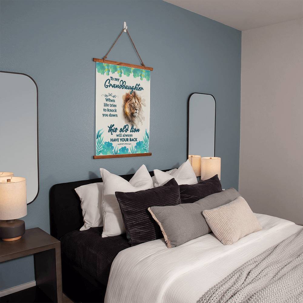 Wood Framed Wall Tapestry Portrait, When Life Tries To Knock You Down, This Old Lion Will Always Have Your Back