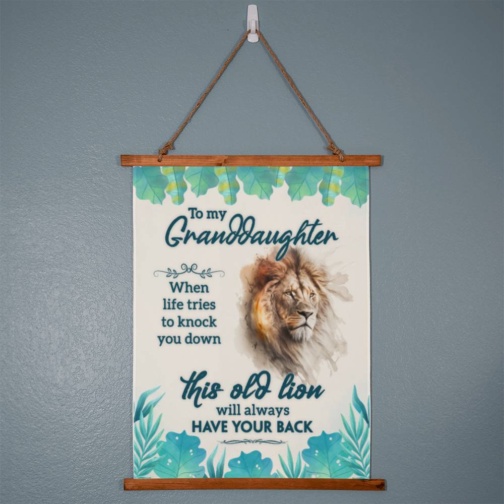 Wood Framed Wall Tapestry Portrait, When Life Tries To Knock You Down, This Old Lion Will Always Have Your Back