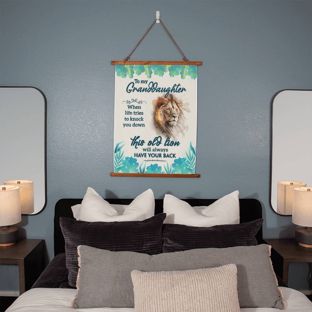 Wood Framed Wall Tapestry Portrait, When Life Tries To Knock You Down, This Old Lion Will Always Have Your Back