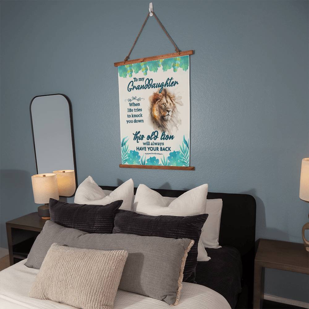 Wood Framed Wall Tapestry Portrait, When Life Tries To Knock You Down, This Old Lion Will Always Have Your Back