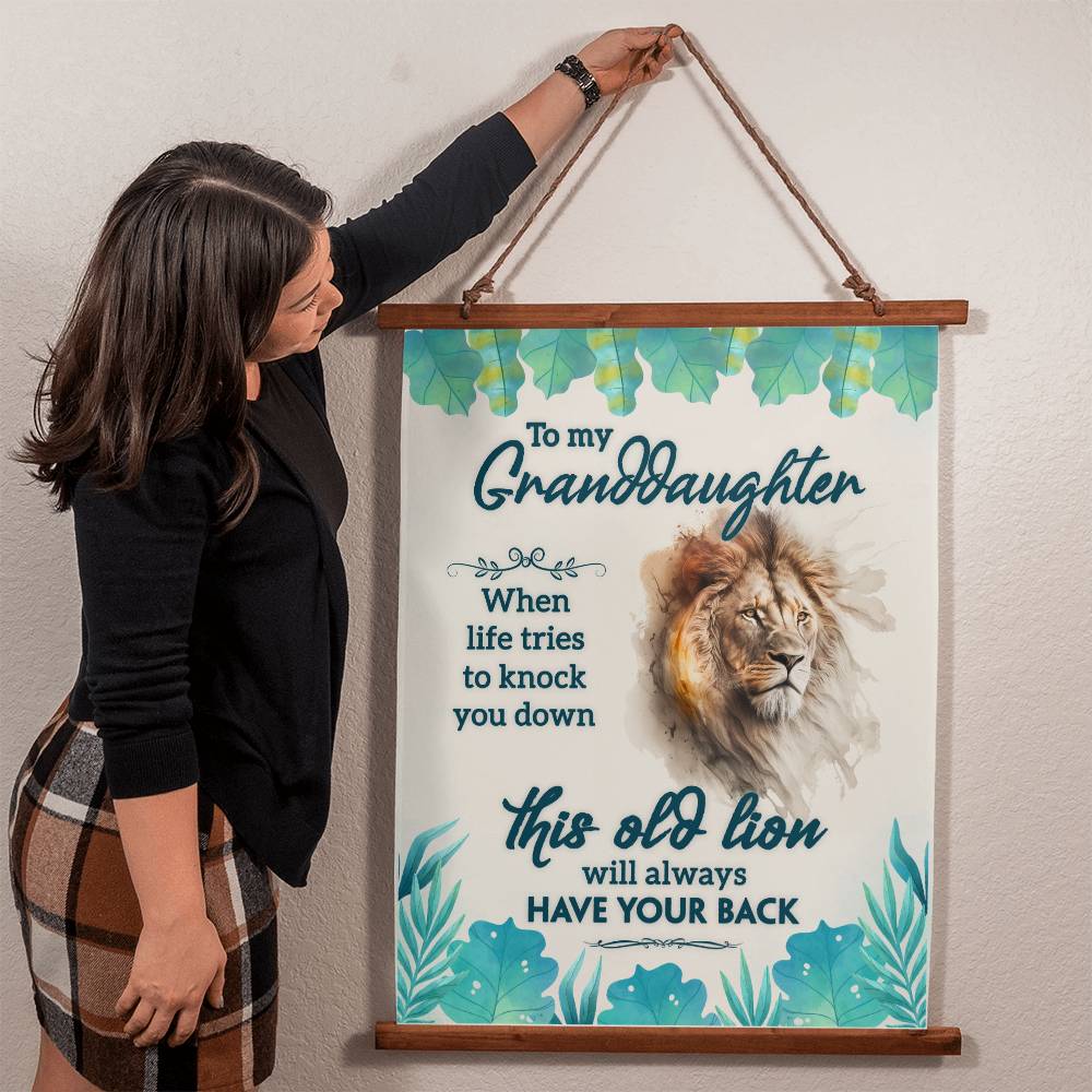 Wood Framed Wall Tapestry Portrait, When Life Tries To Knock You Down, This Old Lion Will Always Have Your Back