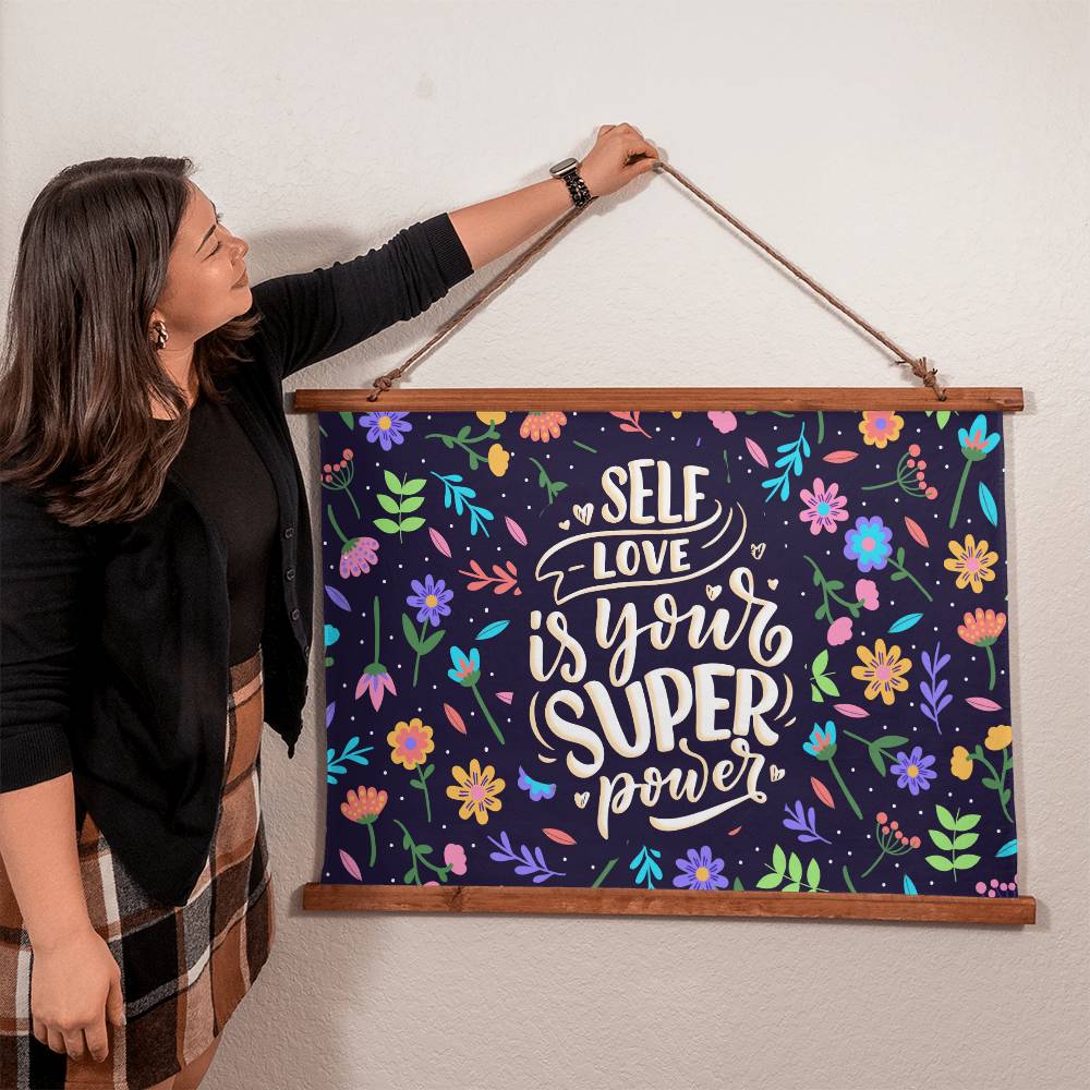 Wood Framed Wall Tapestry Landscape, Self Love Is Your Super Power