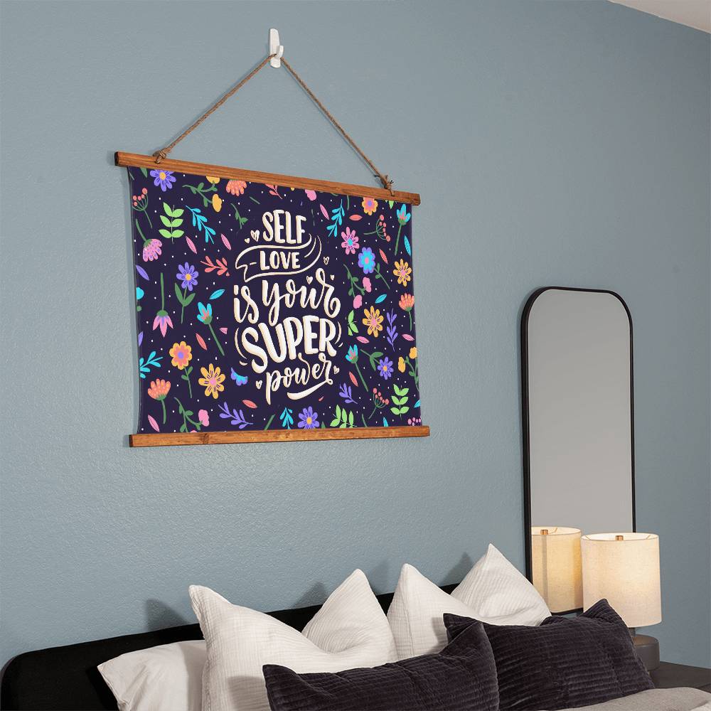 Wood Framed Wall Tapestry Landscape, Self Love Is Your Super Power