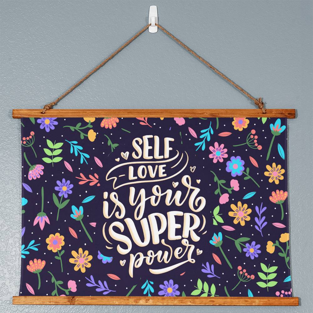 Wood Framed Wall Tapestry Landscape, Self Love Is Your Super Power