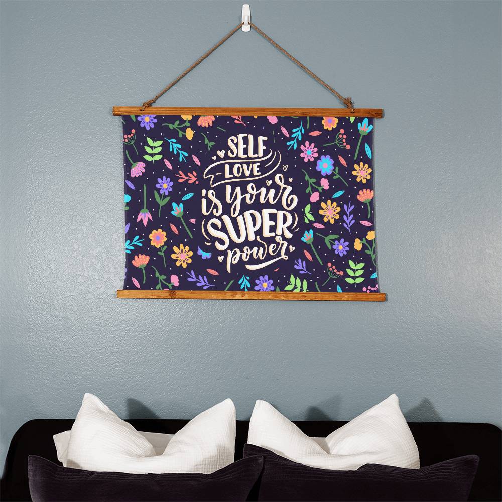 Wood Framed Wall Tapestry Landscape, Self Love Is Your Super Power