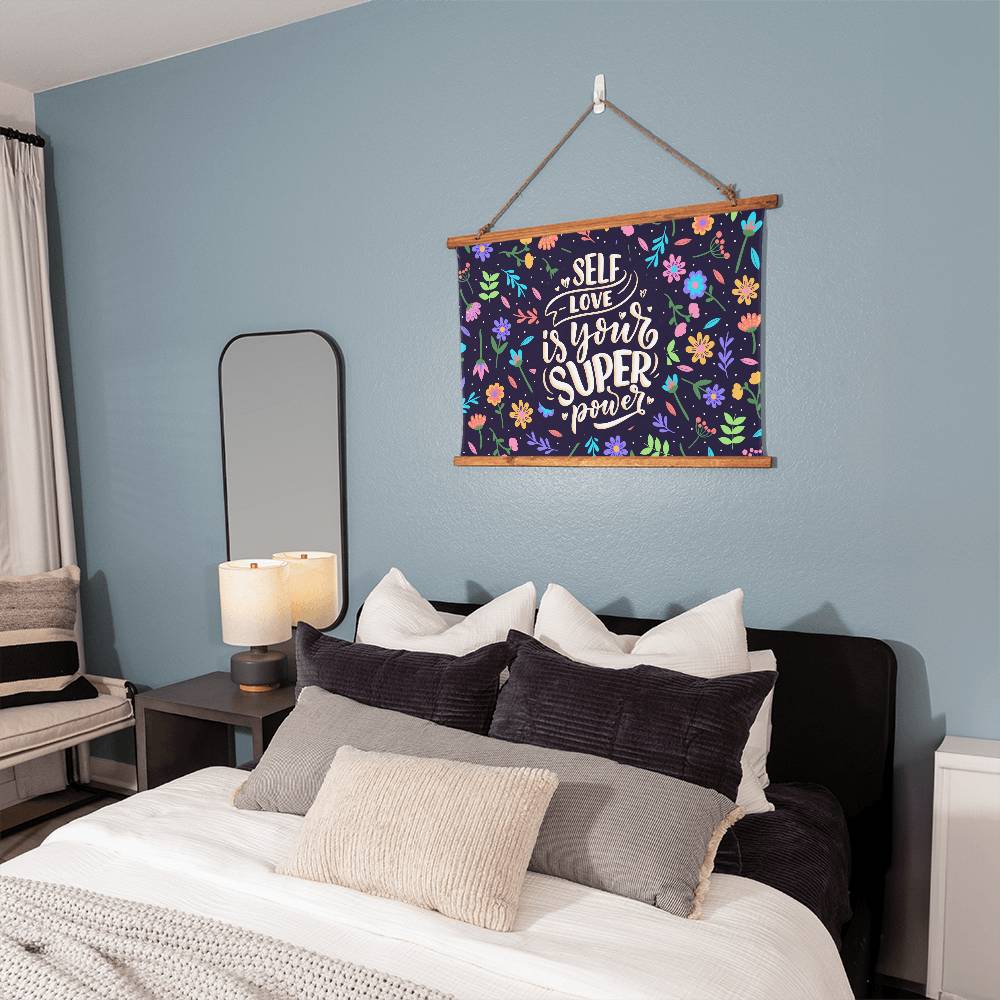 Wood Framed Wall Tapestry Landscape, Self Love Is Your Super Power