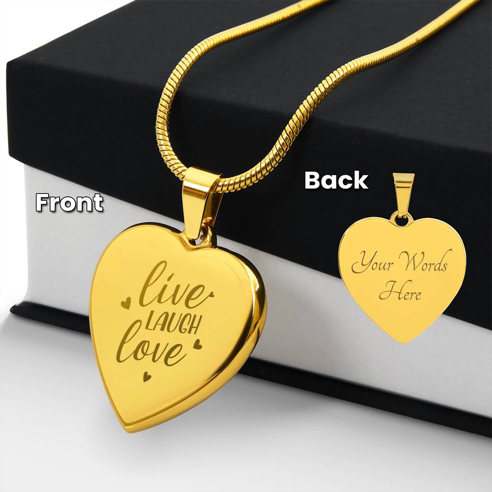 Engraved Heart Necklace, Live Laugh Love