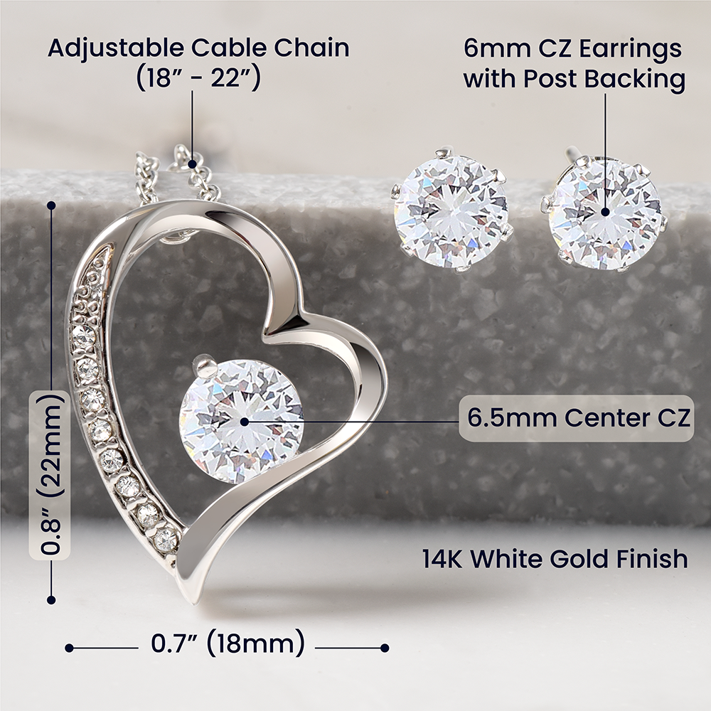 Forever Love Necklace + Clear CZ Earrings - To My Daughter Gift From Parents