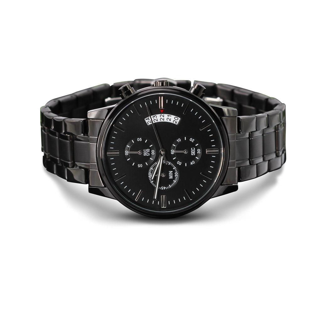 Engraved Design Black Chronograph Watch, To Husband, You Make Me So Proud To Be Your Wife