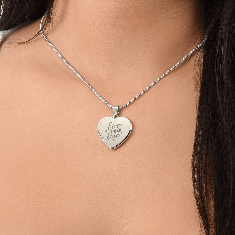 Engraved Heart Necklace, Live Laugh Love