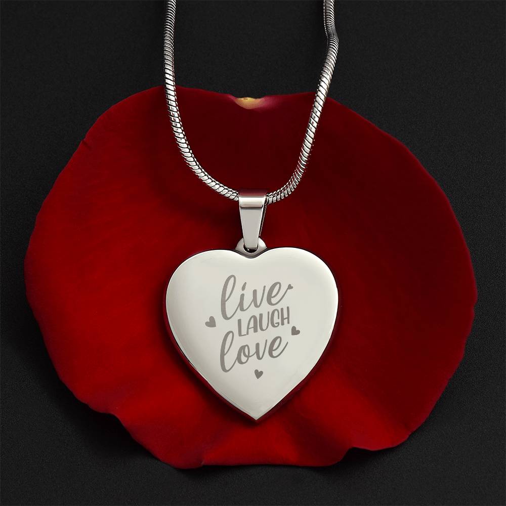 Engraved Heart Necklace, Live Laugh Love