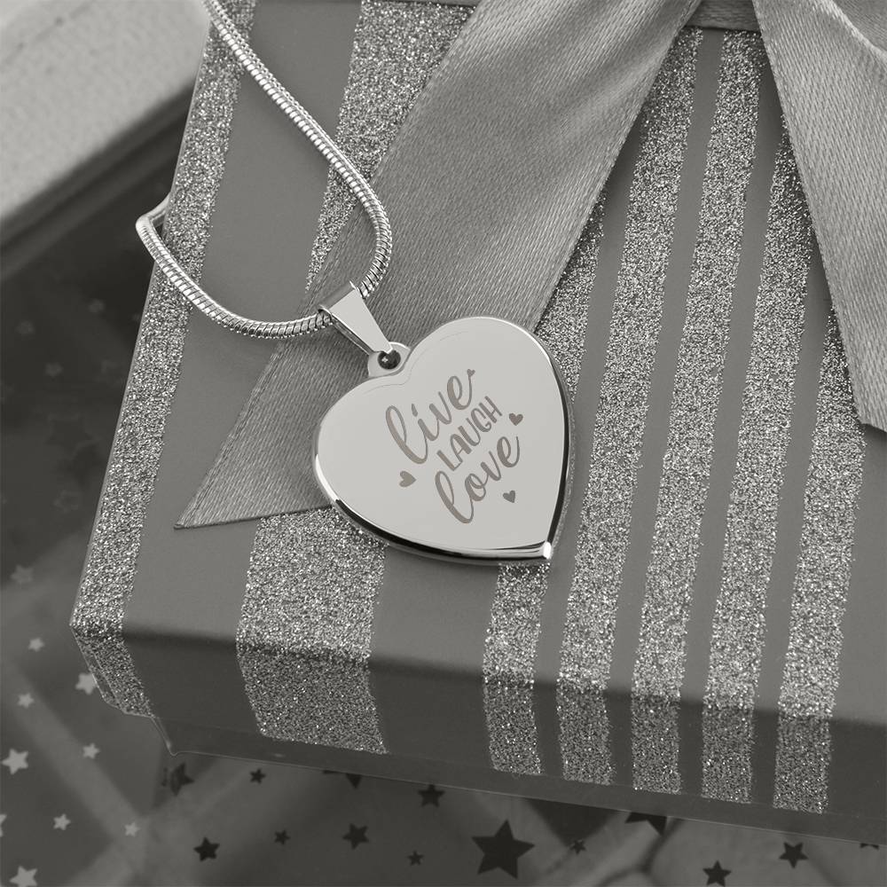 Engraved Heart Necklace, Live Laugh Love