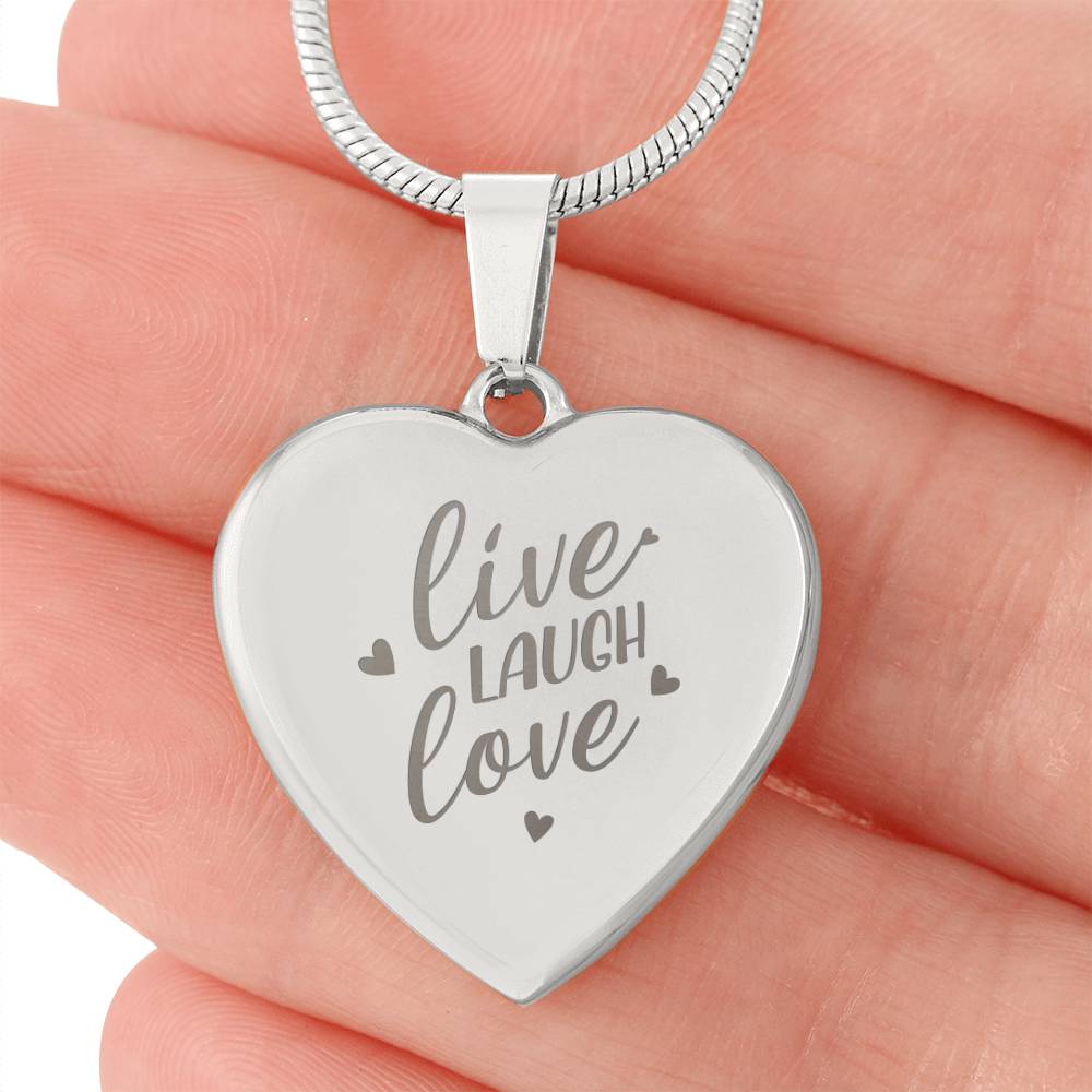 Engraved Heart Necklace, Live Laugh Love