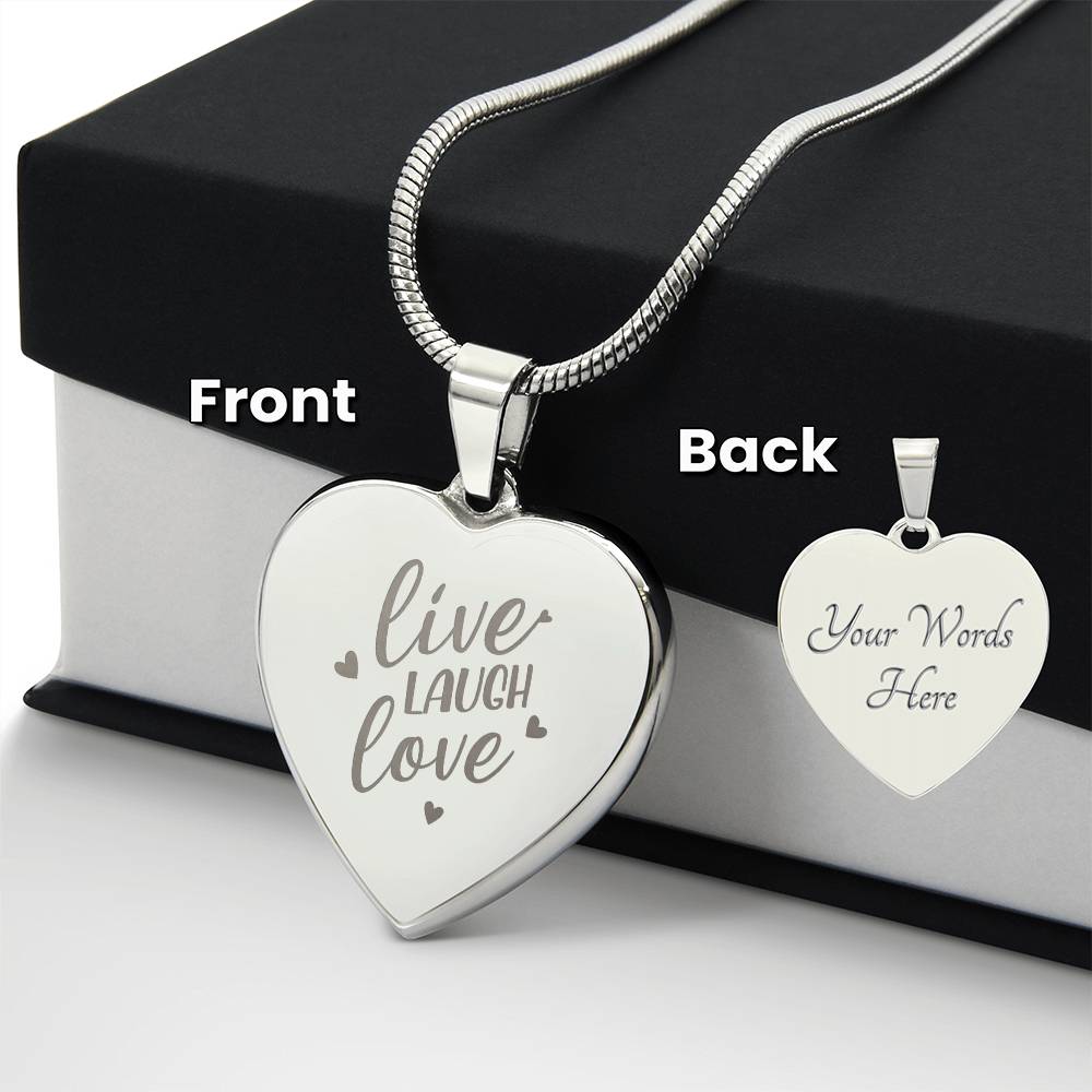 Engraved Heart Necklace, Live Laugh Love