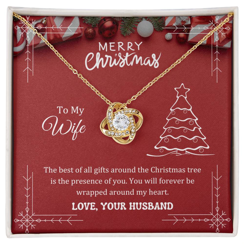 The best of all gifts around the Christmas tree is the presence of you, Love Knot Necklace