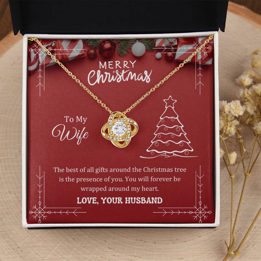 The best of all gifts around the Christmas tree is the presence of you, Love Knot Necklace