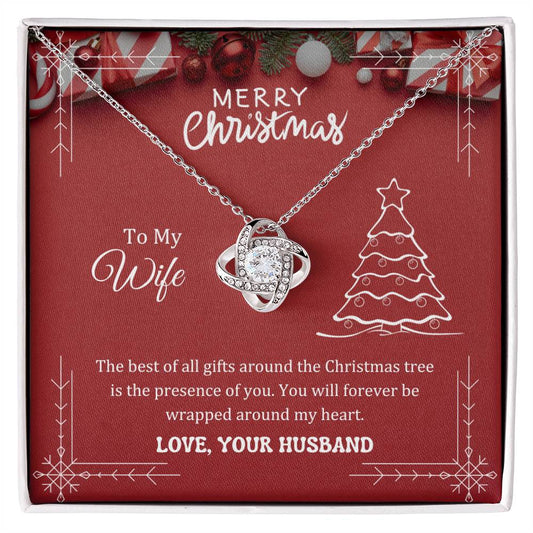 The best of all gifts around the Christmas tree is the presence of you, Love Knot Necklace