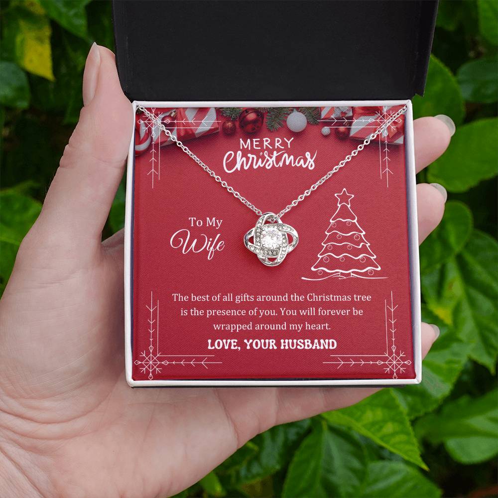 The best of all gifts around the Christmas tree is the presence of you, Love Knot Necklace