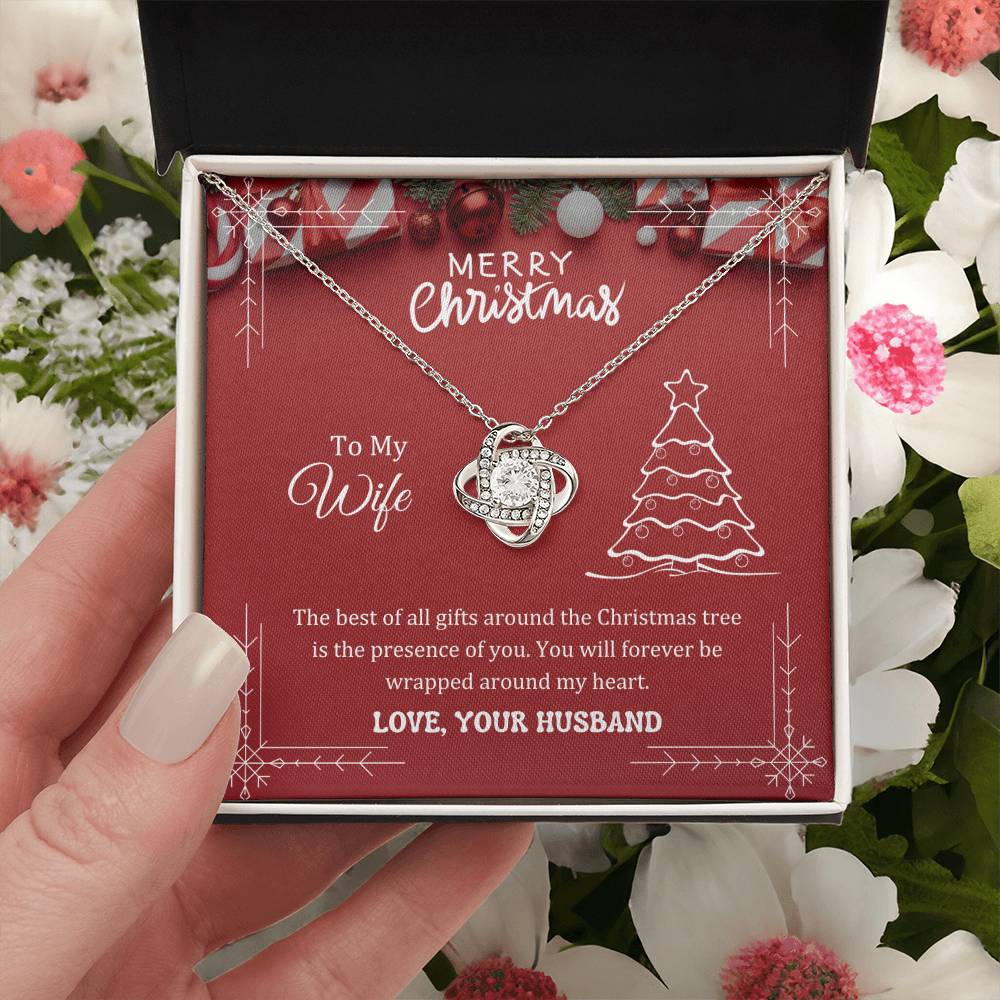 The best of all gifts around the Christmas tree is the presence of you, Love Knot Necklace