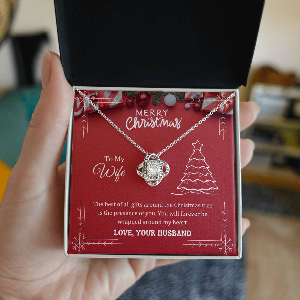 The best of all gifts around the Christmas tree is the presence of you, Love Knot Necklace