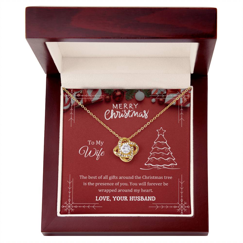 The best of all gifts around the Christmas tree is the presence of you, Love Knot Necklace