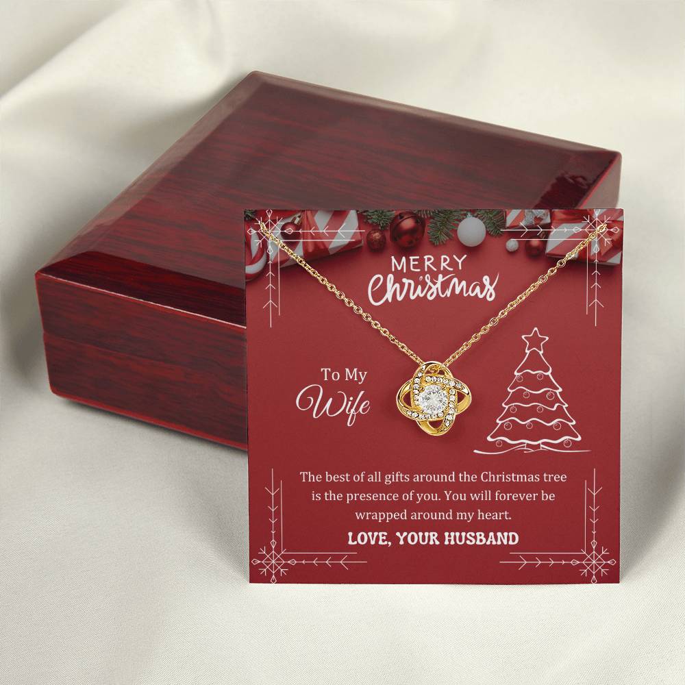 The best of all gifts around the Christmas tree is the presence of you, Love Knot Necklace