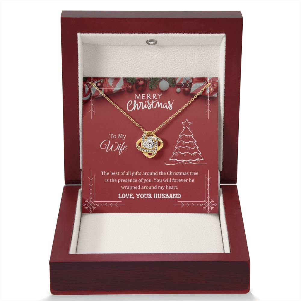 The best of all gifts around the Christmas tree is the presence of you, Love Knot Necklace