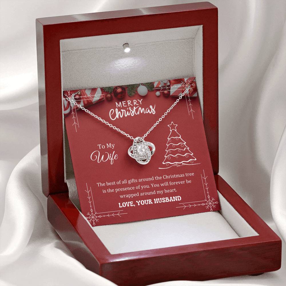 The best of all gifts around the Christmas tree is the presence of you, Love Knot Necklace