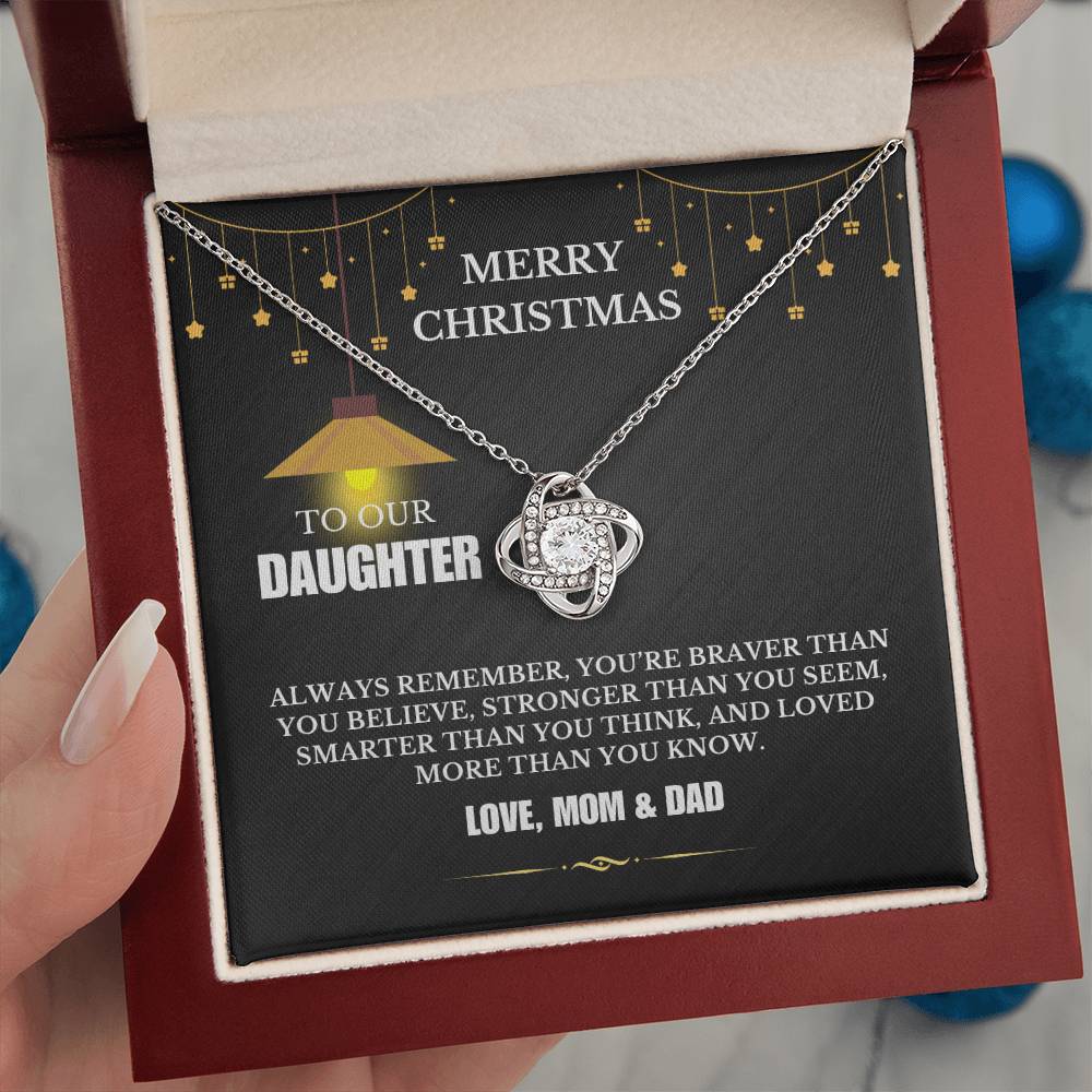 Christmas Gifts, To Daughter, Love Knot Necklace, You Are Braver Than You Believe, Stronger Than You Seem