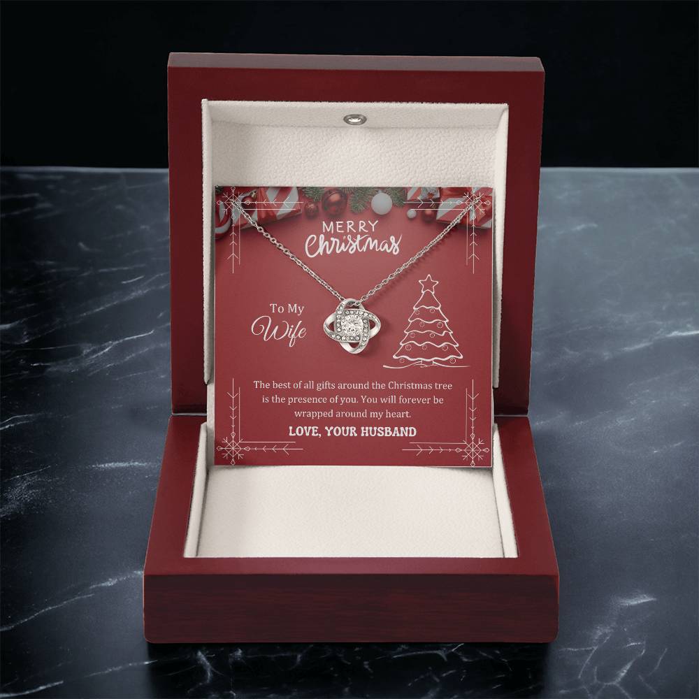 The best of all gifts around the Christmas tree is the presence of you, Love Knot Necklace