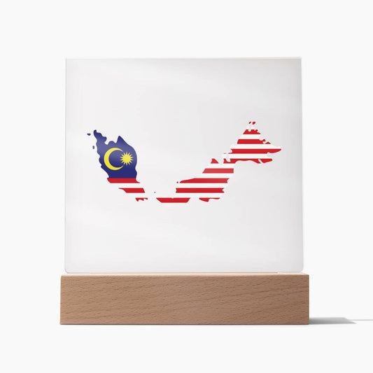 MAP WITH FLAG OF MALAYSIA - SQUARE ACRYLIC PLAQUE