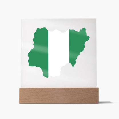 MAP WITH FLAG OF NIGERIA - SQUARE ACRYLIC PLAQUE