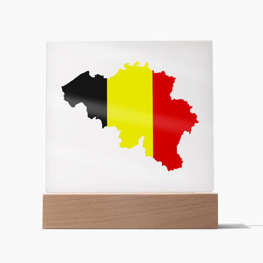 MAP WITH FLAG OF BELGIUM - SQUARE ACRYLIC PLAQUE