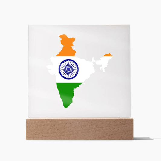 MAP WITH FLAG OF INDIA - SQUARE ACRYLIC PLAQUE